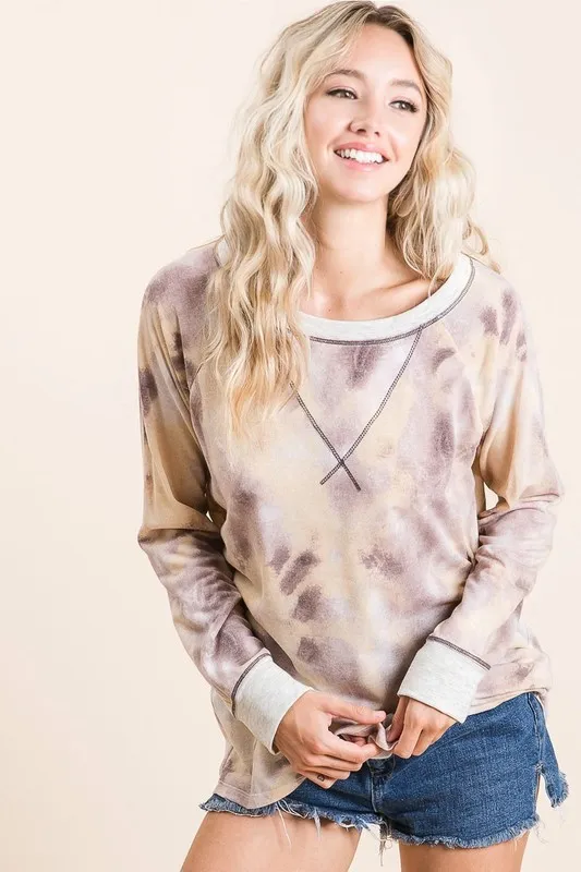 Tie Dye Terry Pull Over With Contrast Stitching