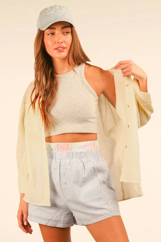 Full Size Dolman Sleeve Button Down Gauze Shirt Plus Size