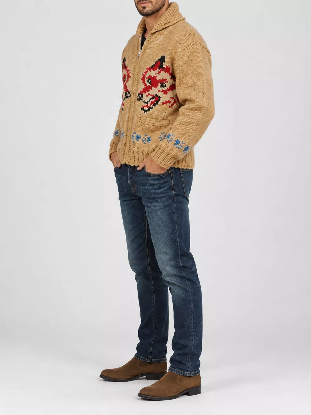 Men's Full Size Animal Chunky Knit Zip-Up Cardigan Plus Size, image 14