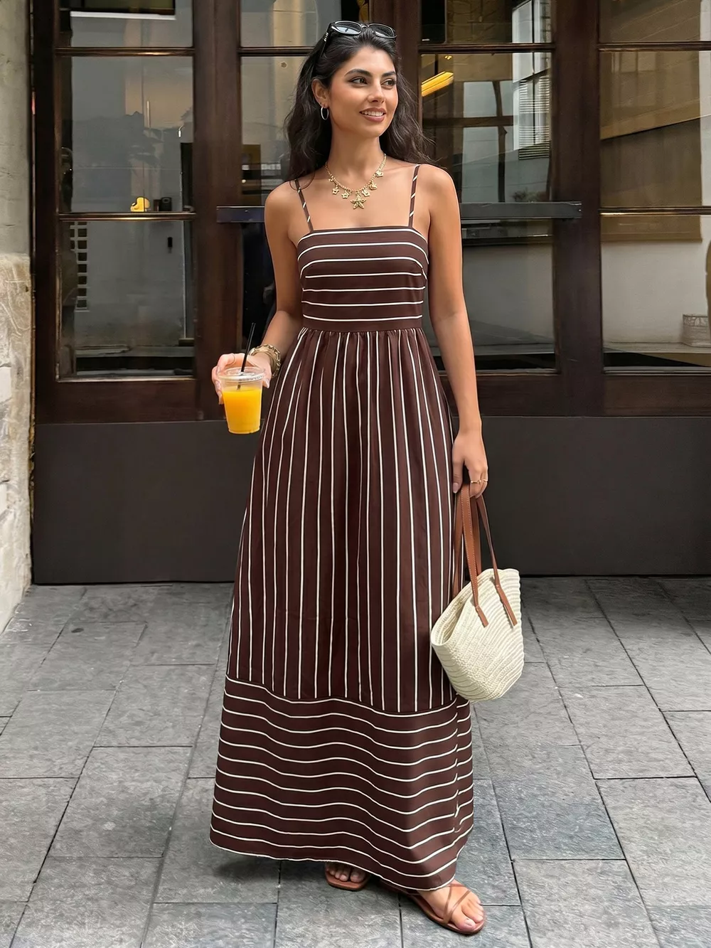 Striped Print Spaghetti Strap Maxi Dress, image 10
