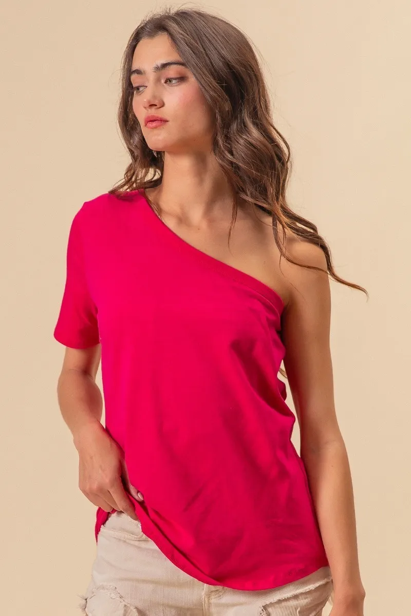 Cotton Span Knit One Shoulder Top, image 2
