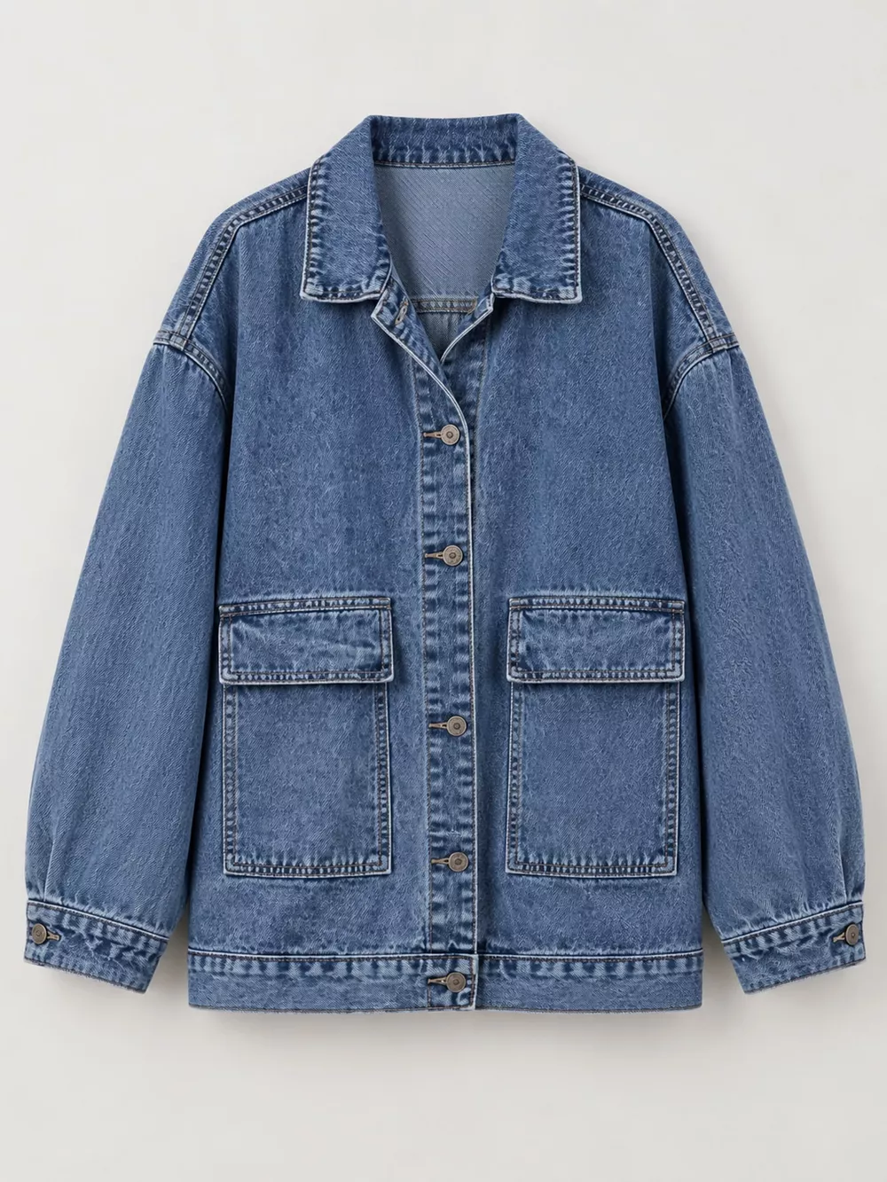 Oversized Wash Denim Jacket with Utility Pockets, image 9