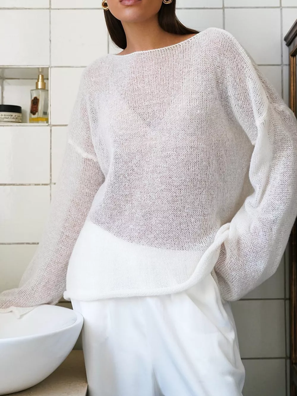 Lightweight Dropped Shoulder Knit Cover Up, image 3