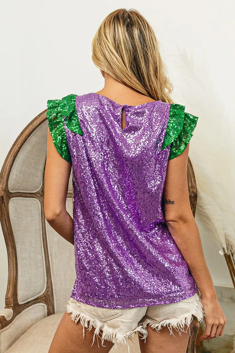 Mardi Gras Sequin Color Block Ruffled Top, image 7