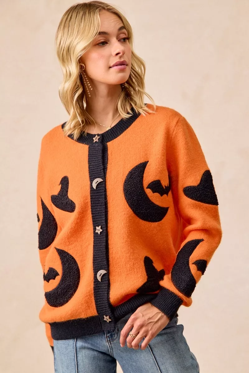 Halloween Witch Hat Moon Bat Artwork Cardigan, image 10