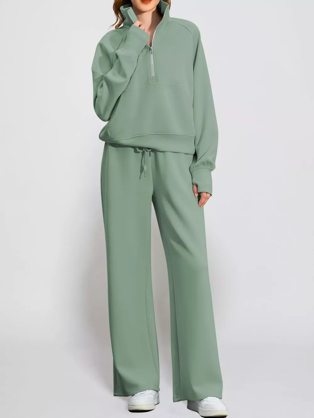 Half-Zip Sweatshirt and Wide-Leg Pants Set, image 50