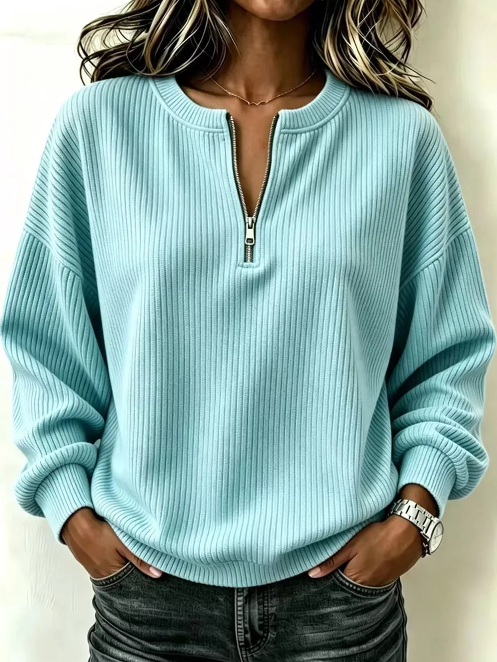 Full Size Quarter-Zip Dropped Shoulder Sweatshirt Plus Size, image 13