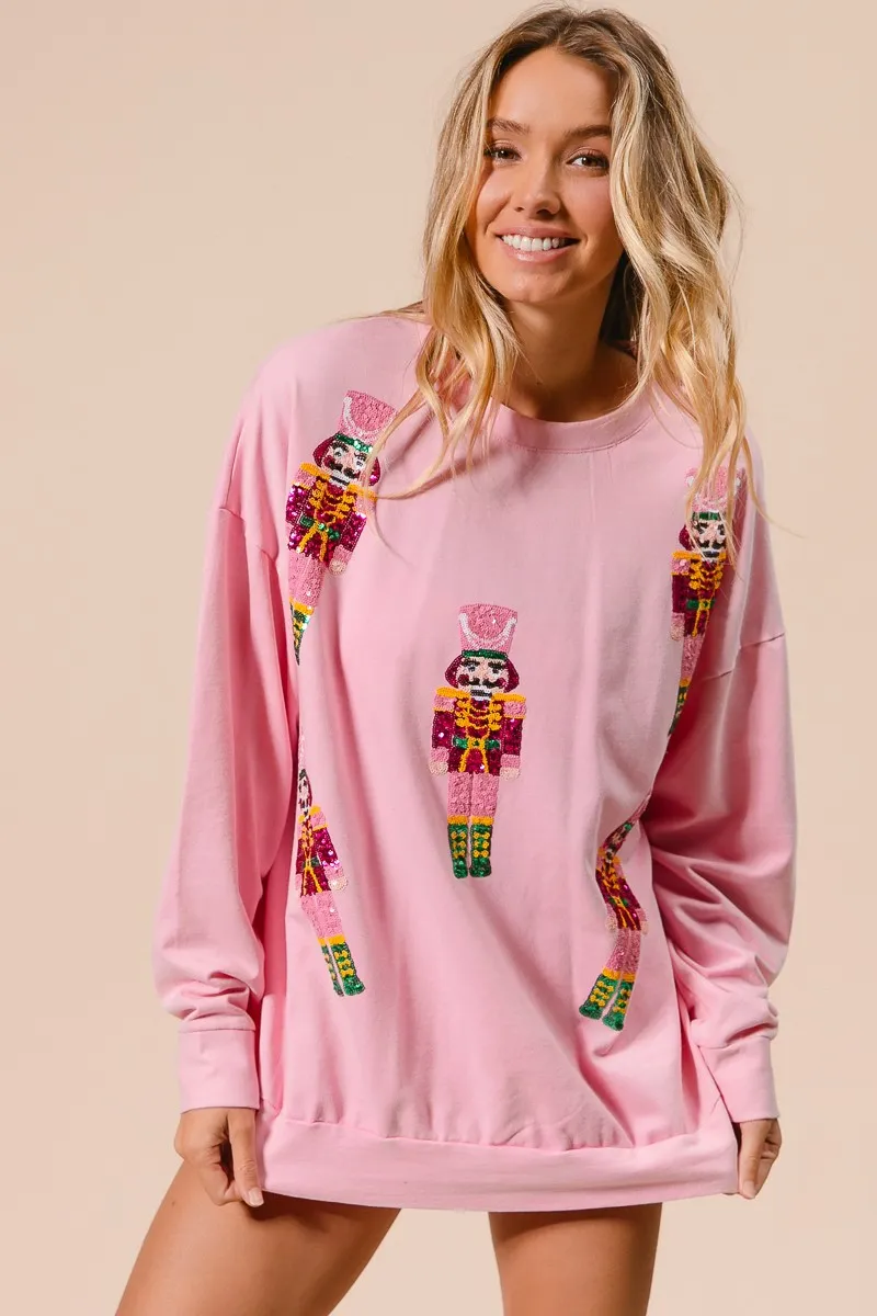 Sequin Nutcrackers Embroidery Christmas Sweatshirt, image 6