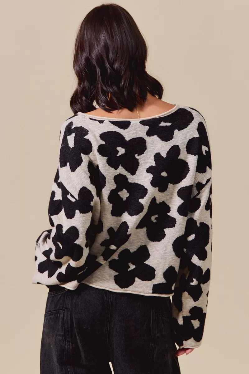 Loose Fit Flower Lightweight Sweater Top, image 9