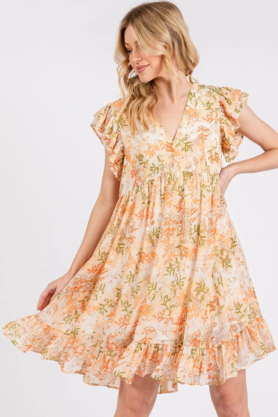 Floral Chiffon Ruffle Short Sleeve Mini Dress, image 3