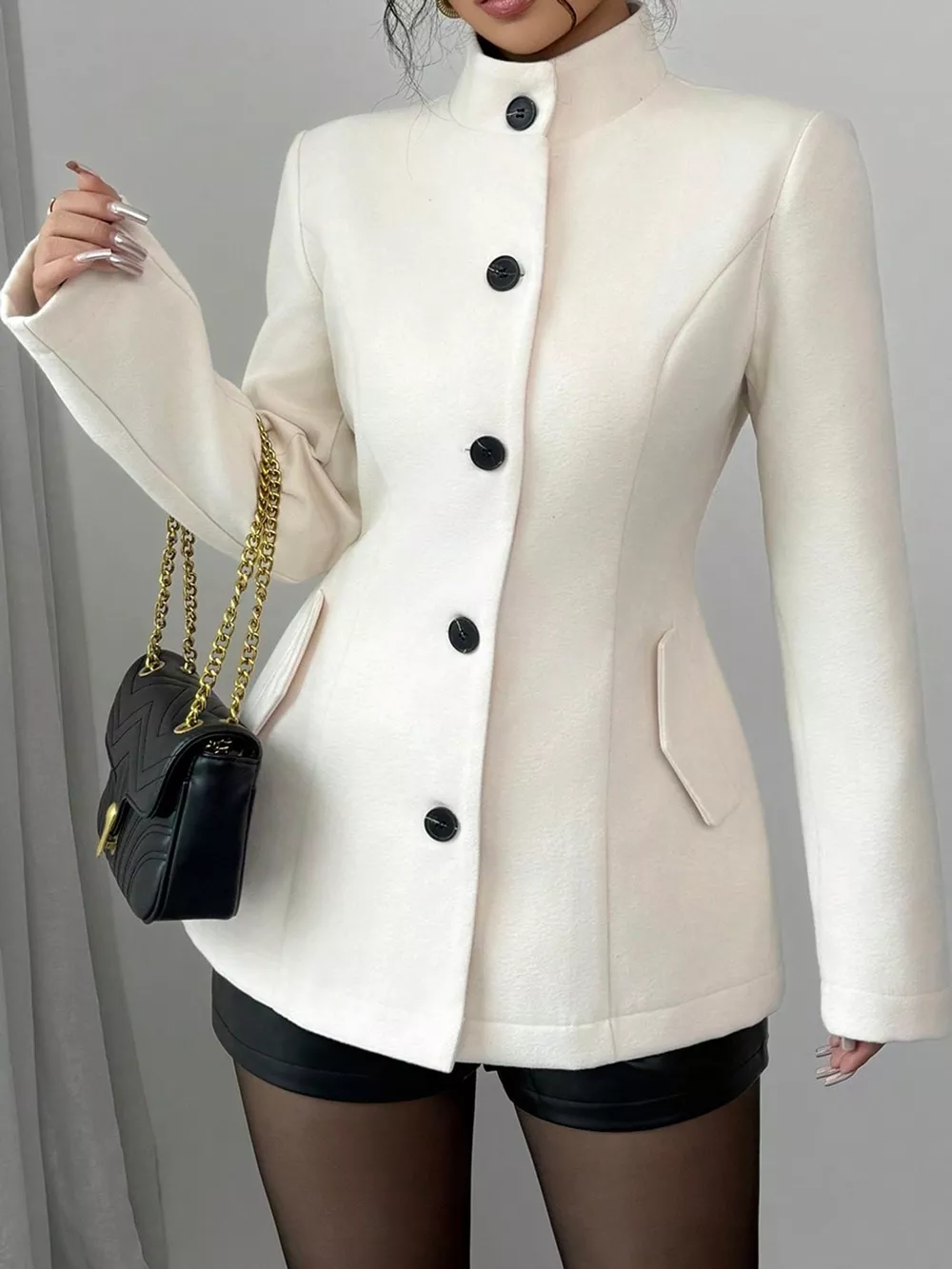 Stand-Collar Single-Breasted Outerwear