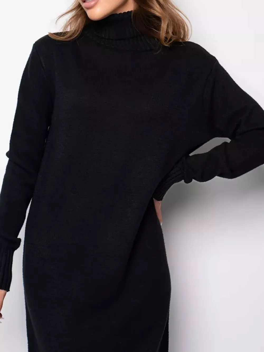 Turtleneck Ribbed Knit Sweater Dress, image 3