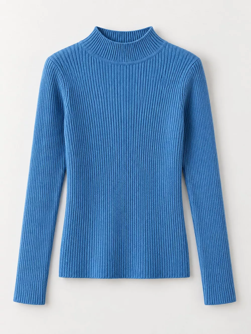 Elegant Slim-Fit Ribbed Mock Neck Knit Top, image 43