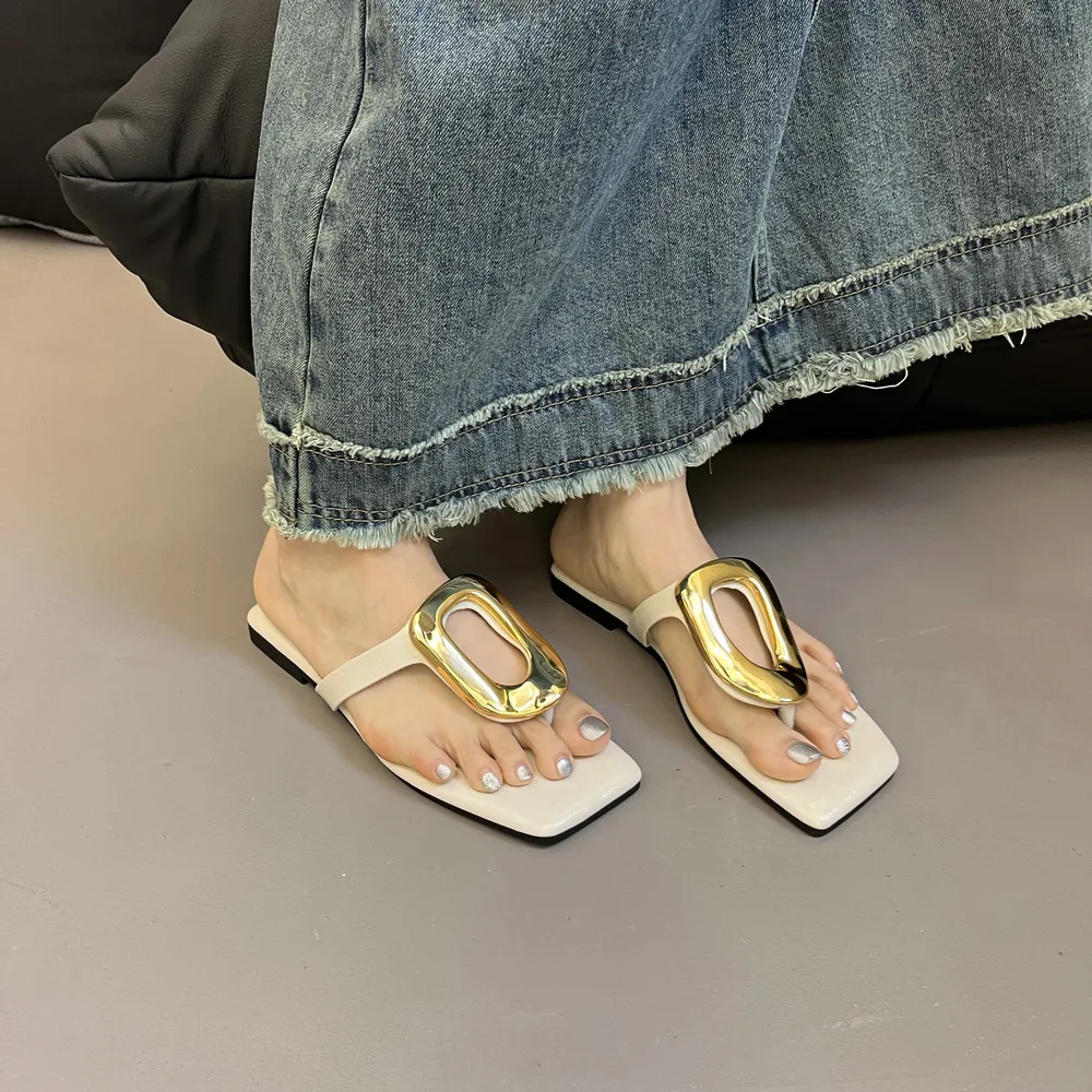 Square Toe Post Metal Sandals, image 2