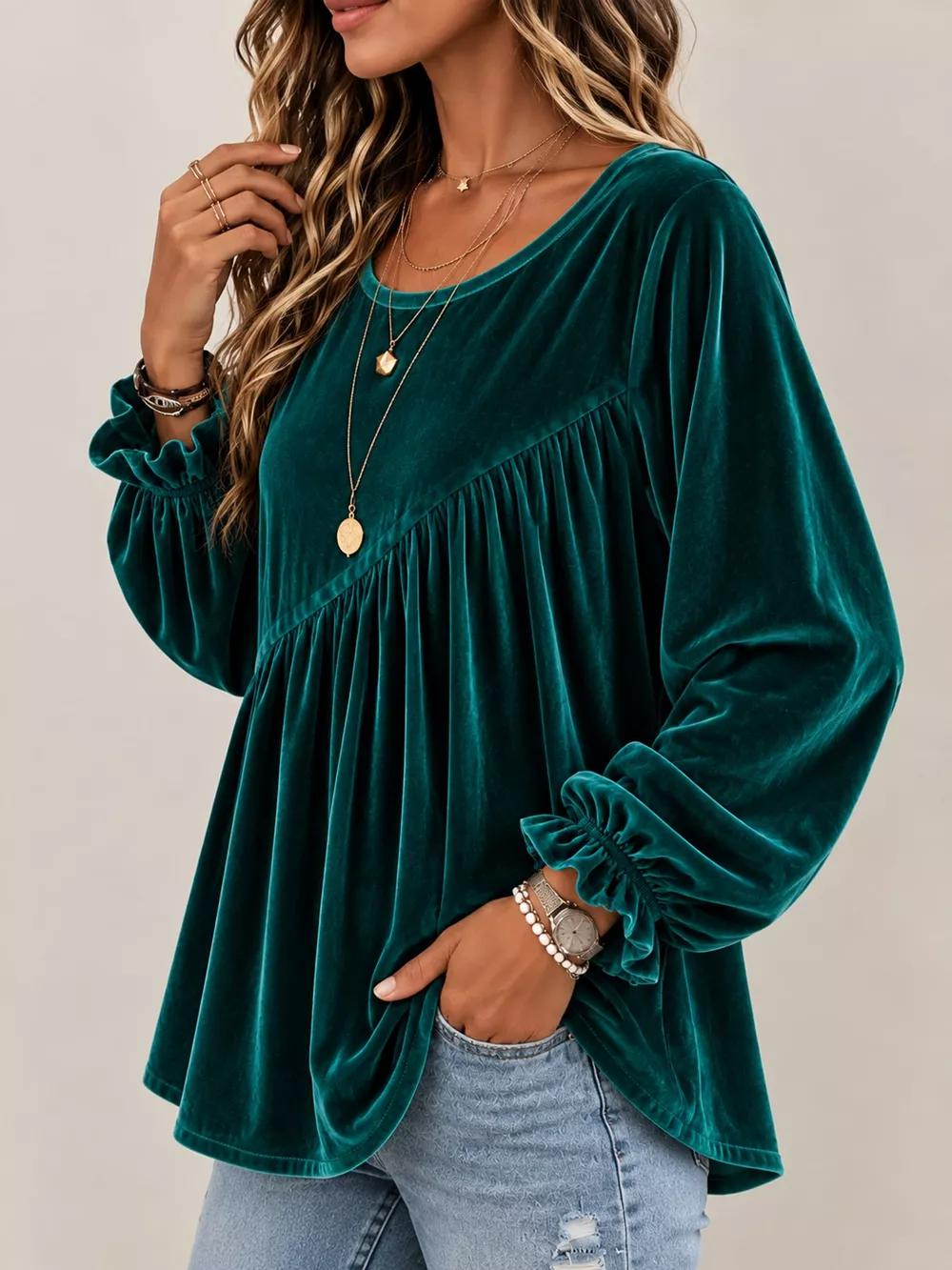 Full Size Velvet Long Sleeve Blouse Plus Size, image 10