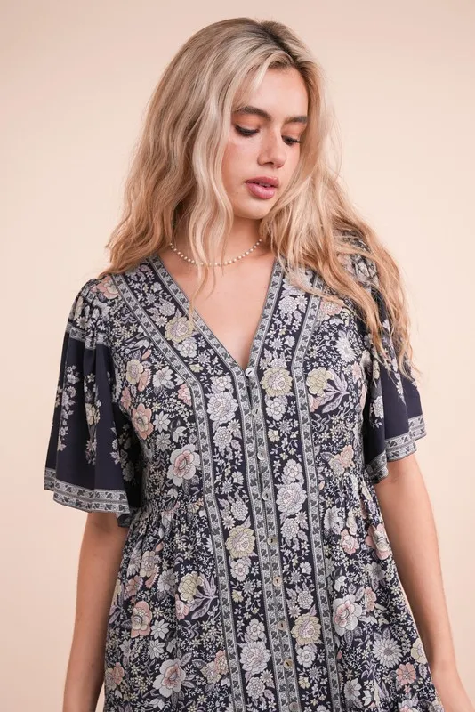 Shirring Detail Printed Woven Mini Dress, image 6