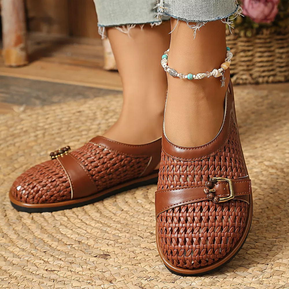 Woven Flat Sandals with Buckle Detail, image 10