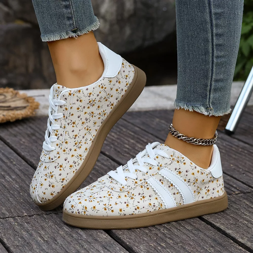 Floral Print Sneakers with Side Stripes