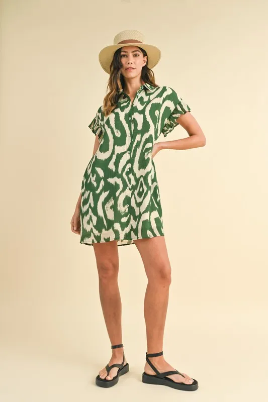Abstract Printed Frill Sleeve Shirt Mini Dress, image 5