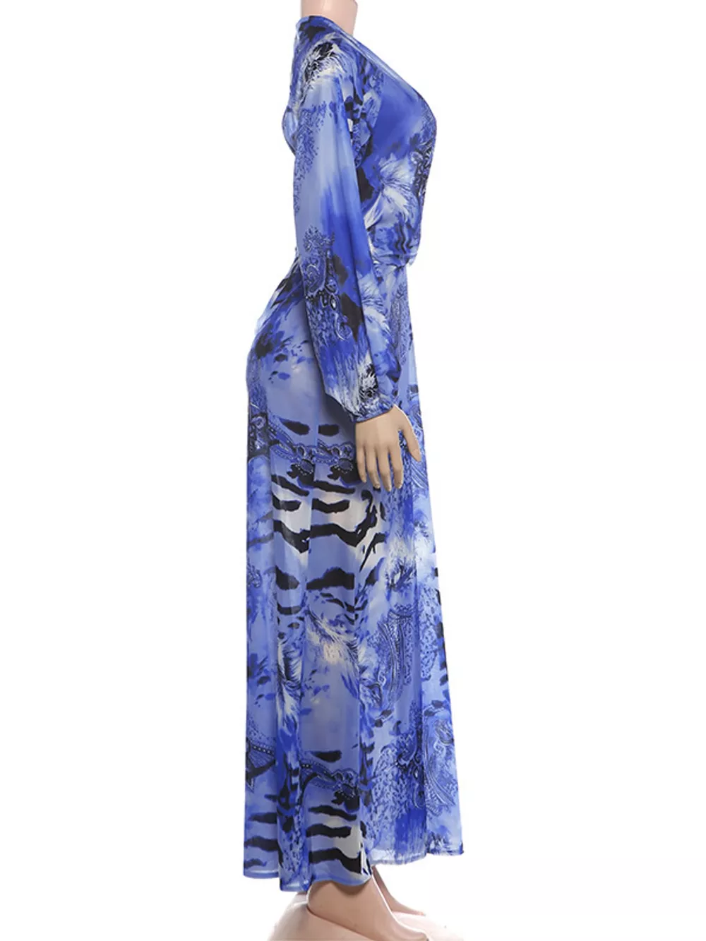 Deep V-Neck Long Sleeve Printed Maxi Dress, image 28