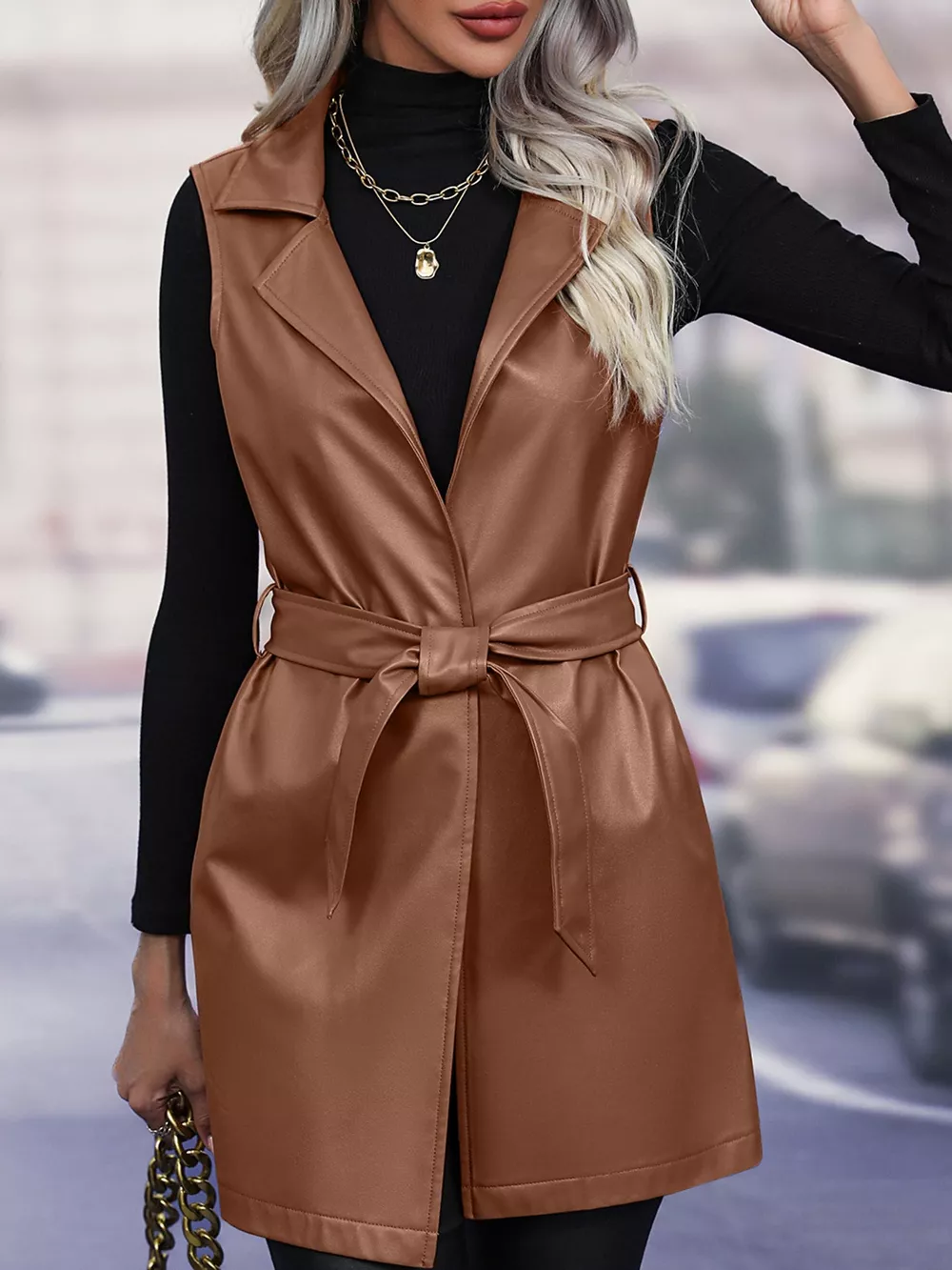 Tie Waist Longline Vest Coat, image 13