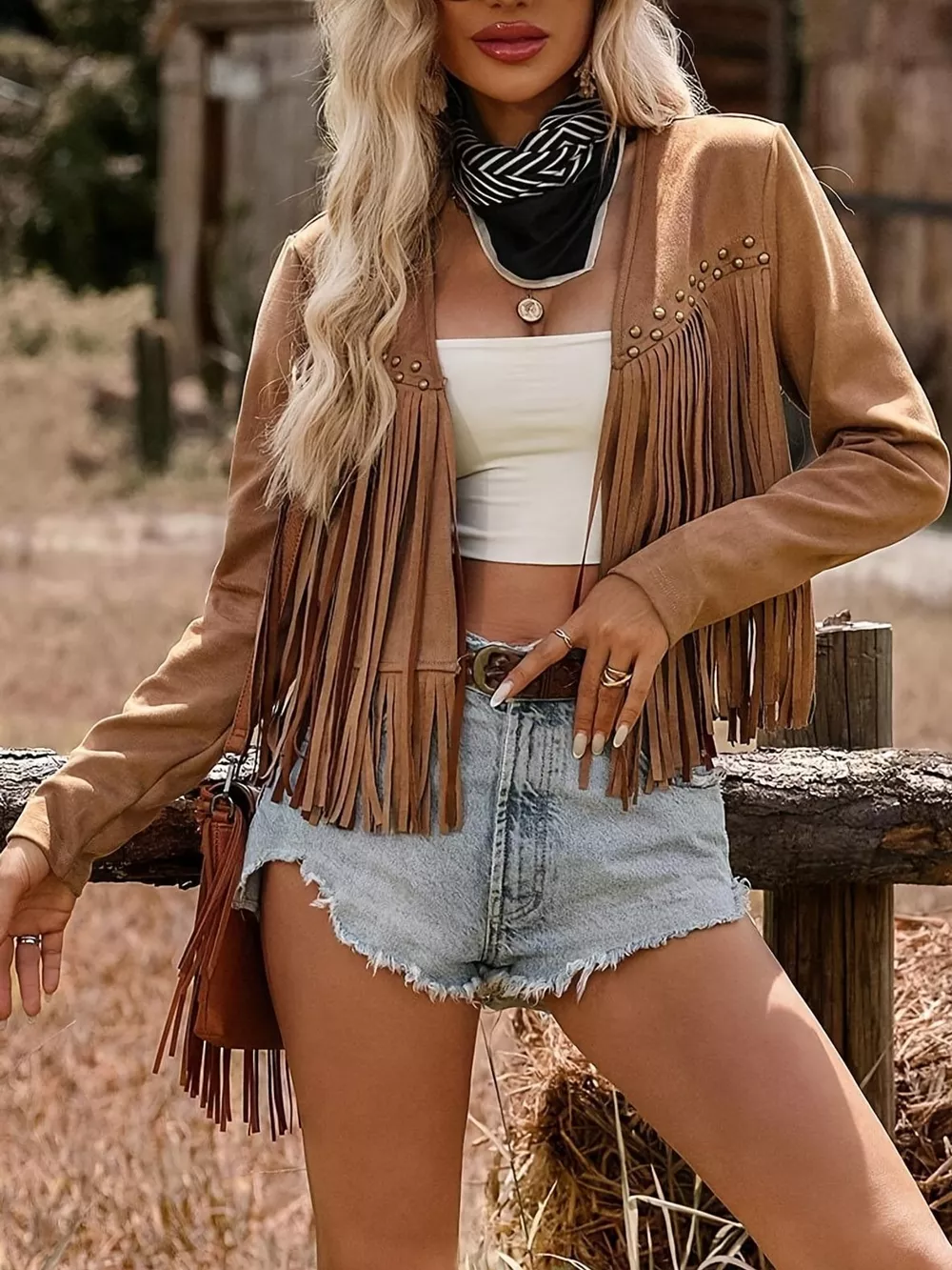 Studded Details Fringed Jacket, image 4