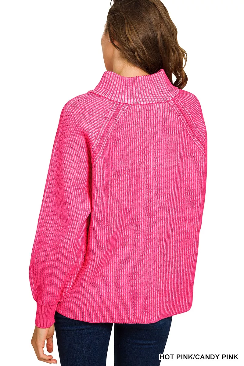 Ribbed Two Tone Half Zip Sweater, image 4