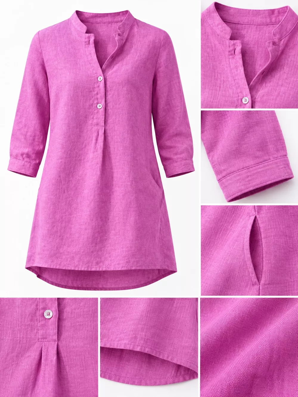 Full Size Button Detail 3/4 Sleeve Blouse Plus Size, image 29