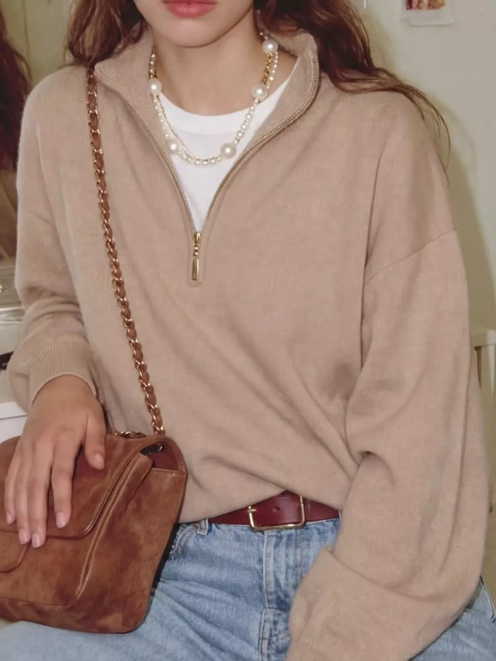 Half-Zip Dropped Shoulder Sweater, image 3