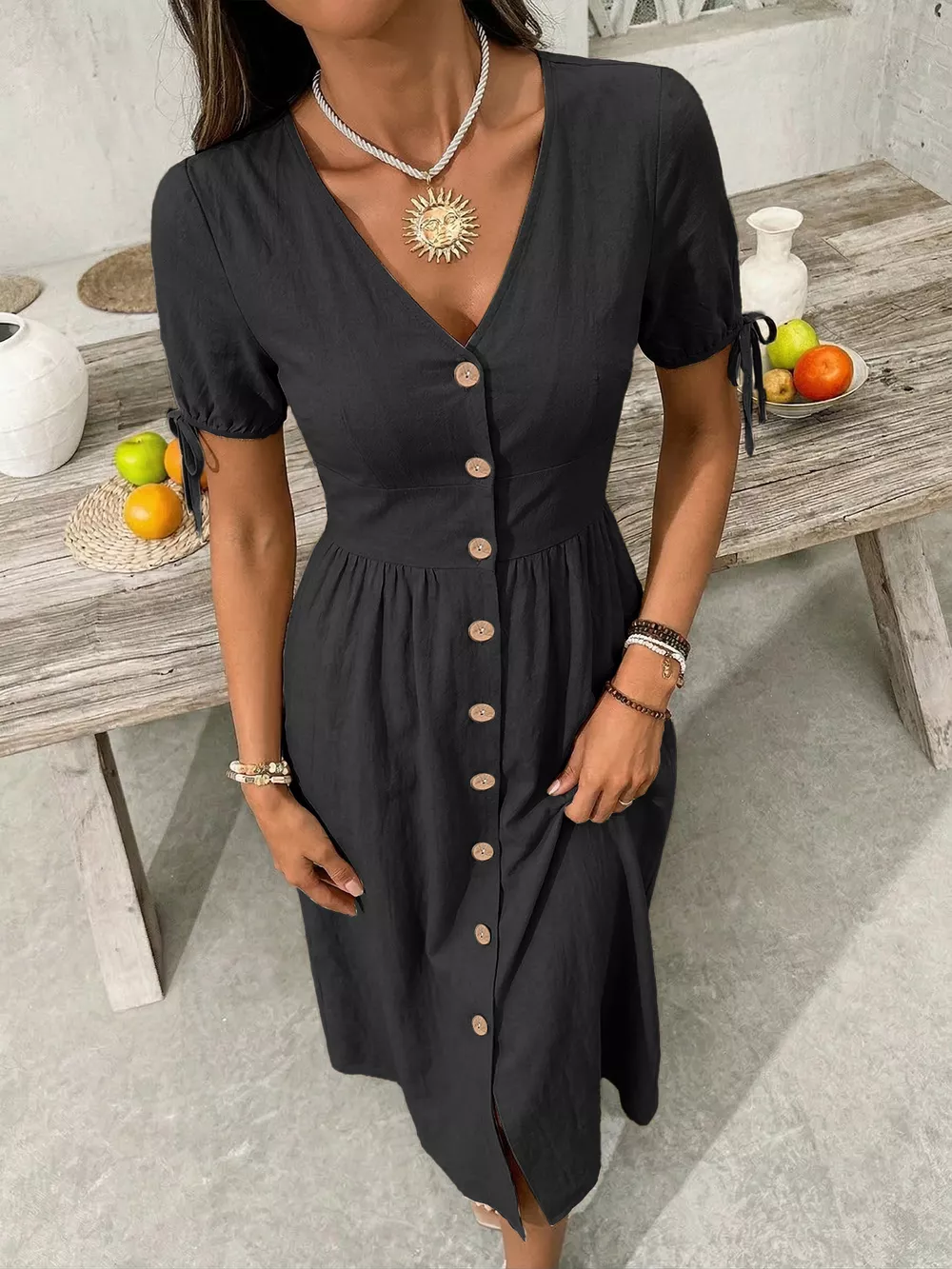 Button-Down Short Sleeve Midi Dress, image 7