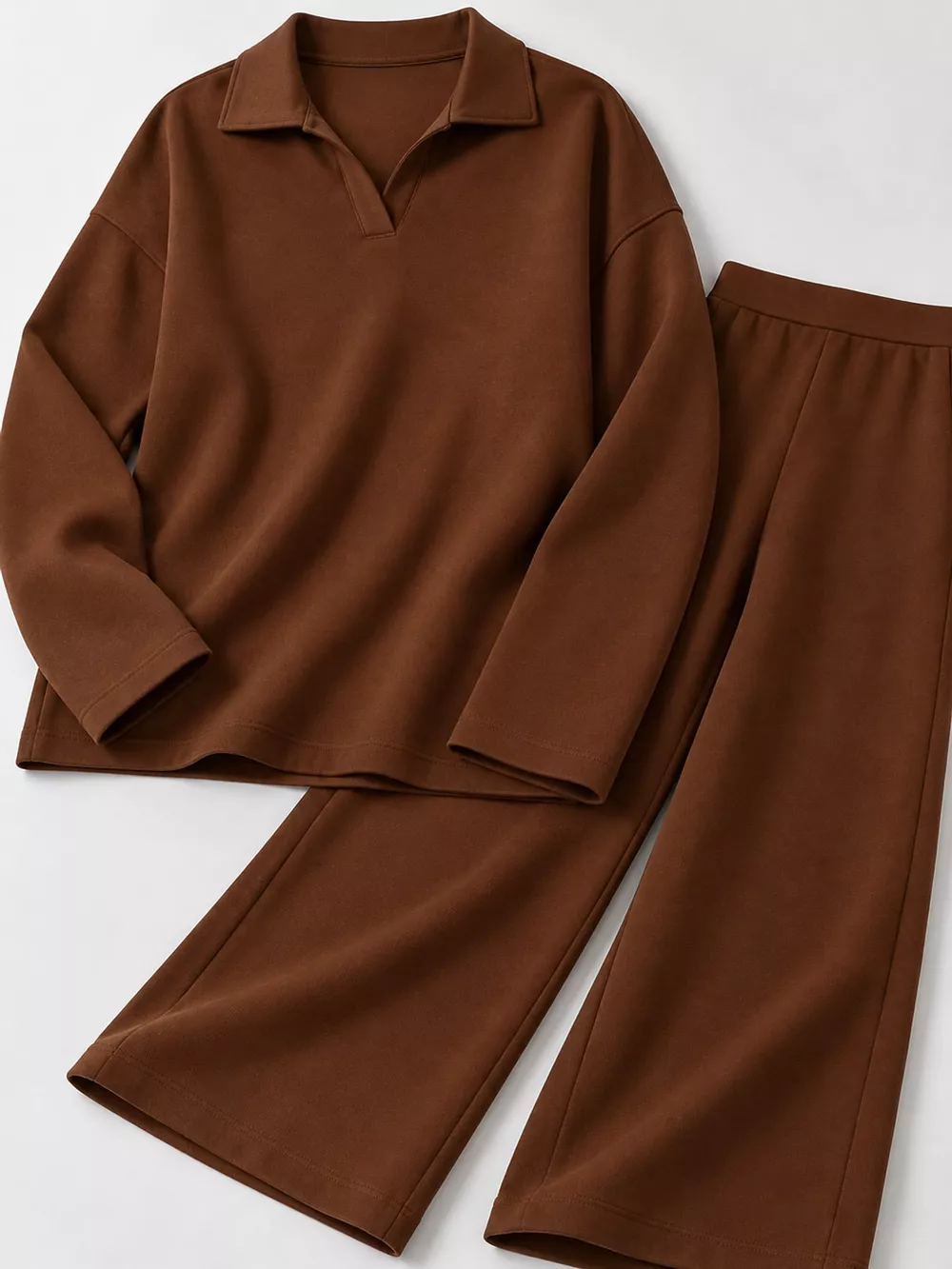 Polo Collar Top and Wide-Leg Pants Set, image 40