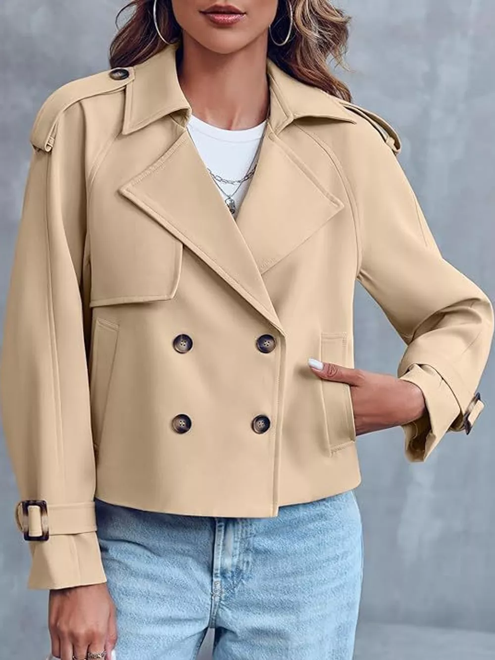 Double-Breasted Cropped Trench Outerwear, image 6