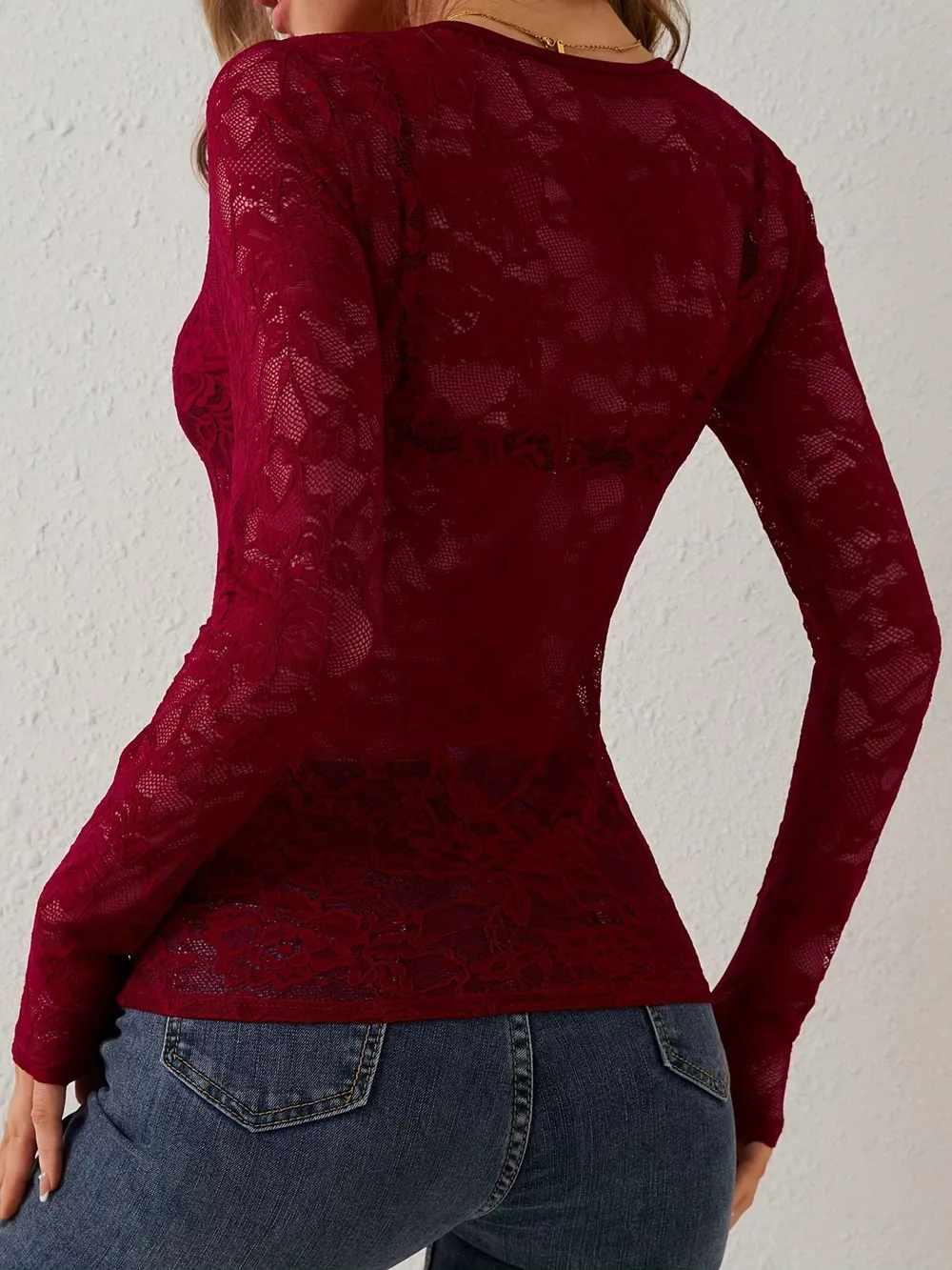 Lace V-Neck Long Sleeve Top, image 13