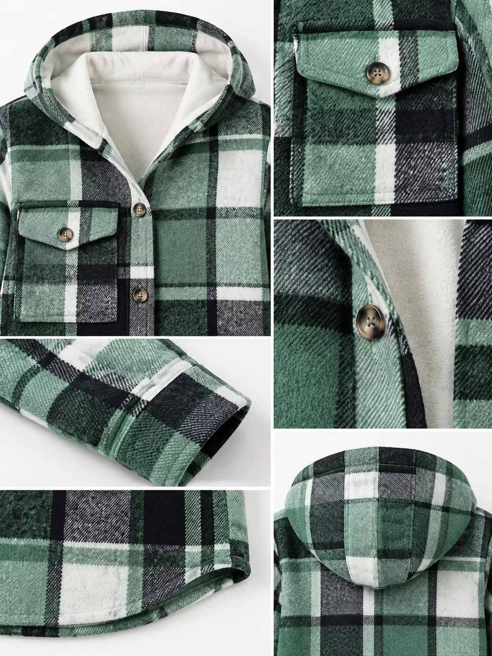 Fleece-Lined Plaid Button Up Shacket, image 6