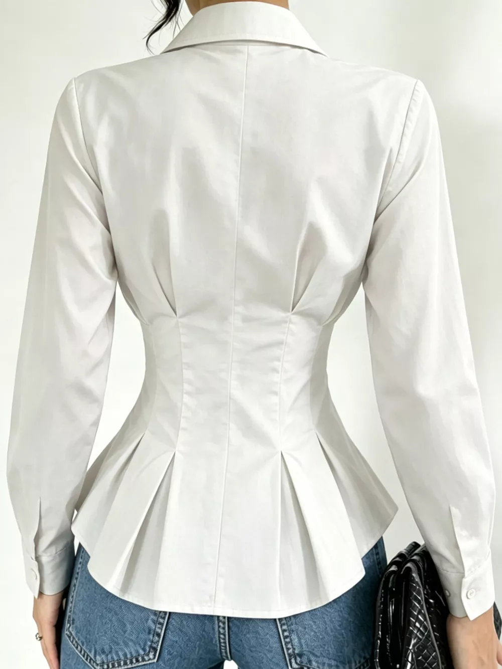 Button-Down Peplum Blouse with Fitted Waist, image 18