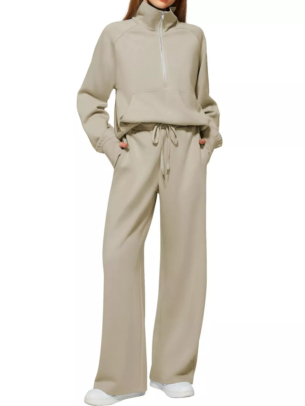 Half-Zip Sweatshirt and Wide-Leg Pants Set, image 21