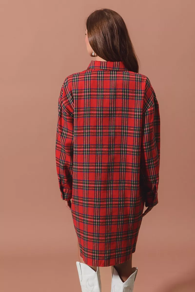 Christmas Checker Plaid Button Up Shirt Dress, image 10