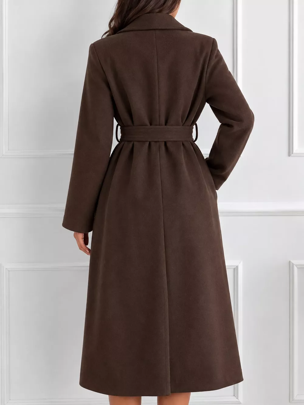 Lapel Collar Long Sleeve Belted Coat, image 2