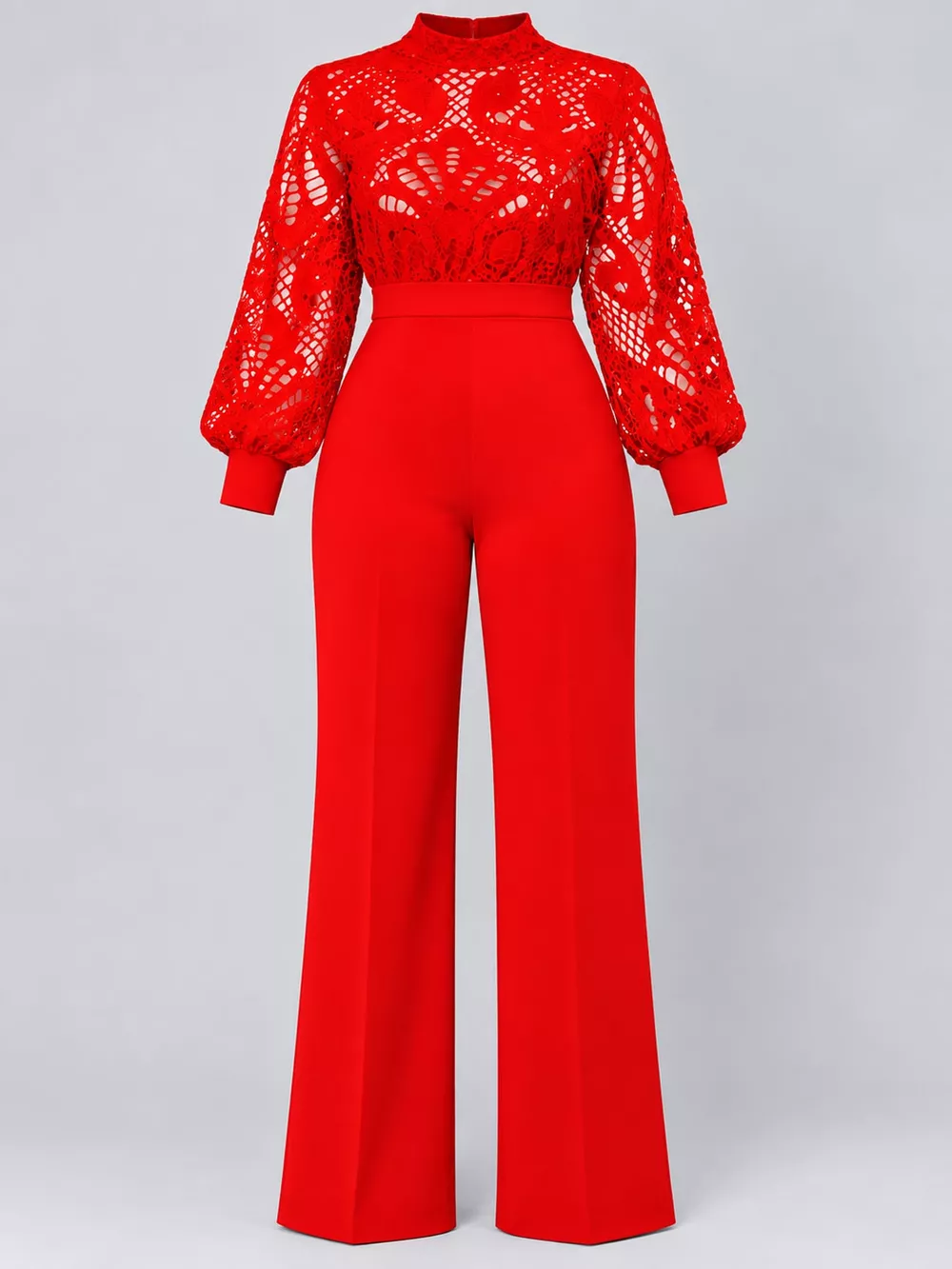 Full Size Lace Lantern Sleeve Flare Jumpsuit Plus Size, image 10