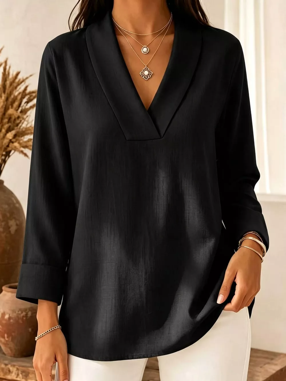 Full Size V-Neck Long Sleeve Blouse Plus Size, image 16
