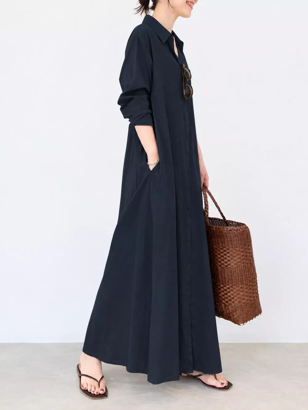 Full Size Button Front Long Sleeve Maxi Shirt Dress Plus Size, image 21
