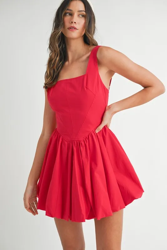 Poplin Square Neckline Bubble Mini Dress, image 7