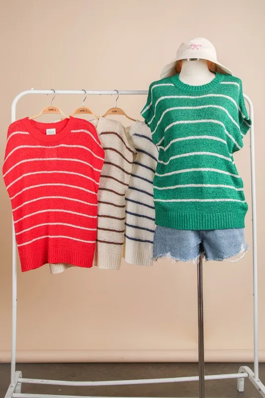 Striped Knit Sweater Vest Top, image 6