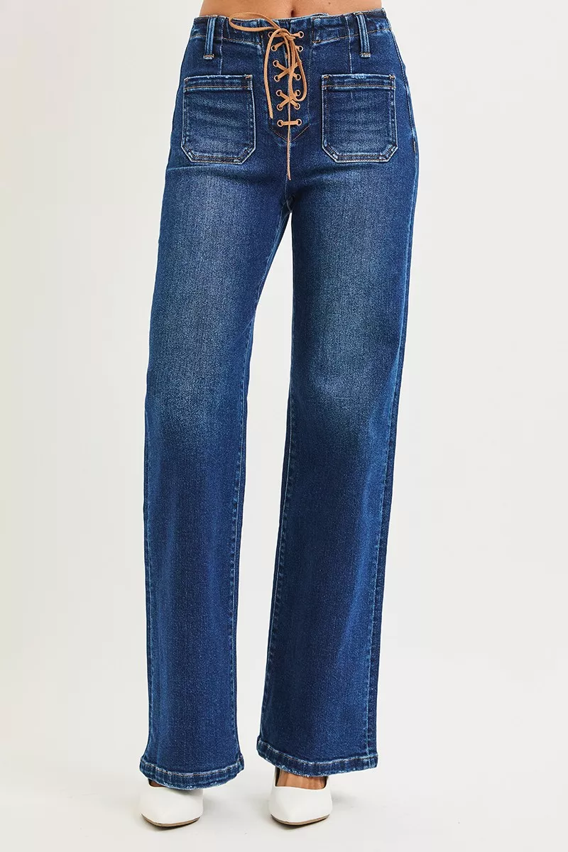 Full Size High Rise Wide Leg Jeans with Front Tie Detail Plus Size, image 4