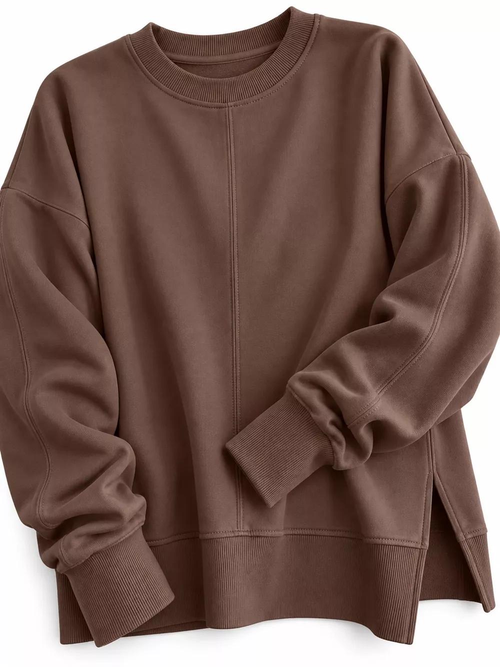 Oversized Crew Neck Sweatshirt with Side Slit, image 25