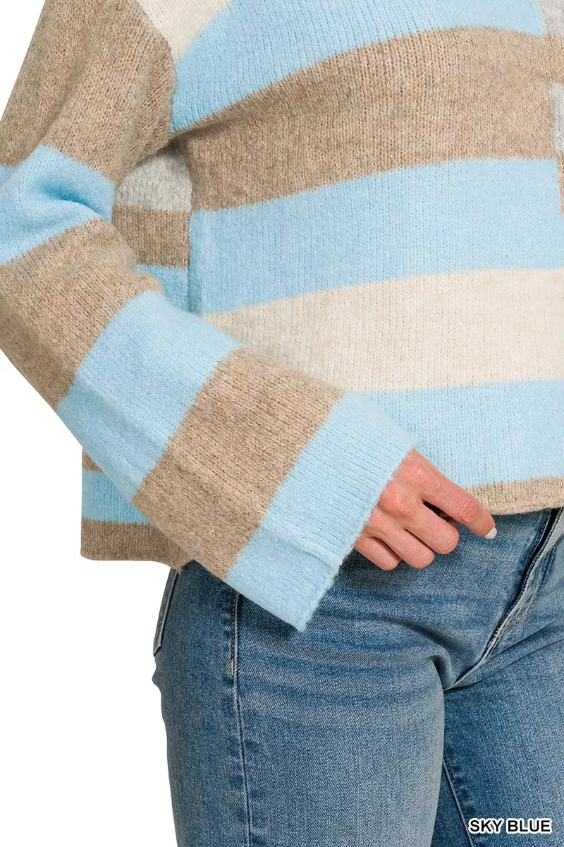 Zenana Lightweight Wool Blend Color Block Sweater, image 7