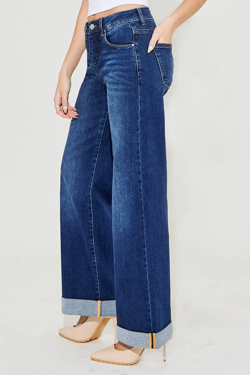 Full Size Tummy Control High Rise Wide Leg Cuffed Jeans Plus Size, image 3