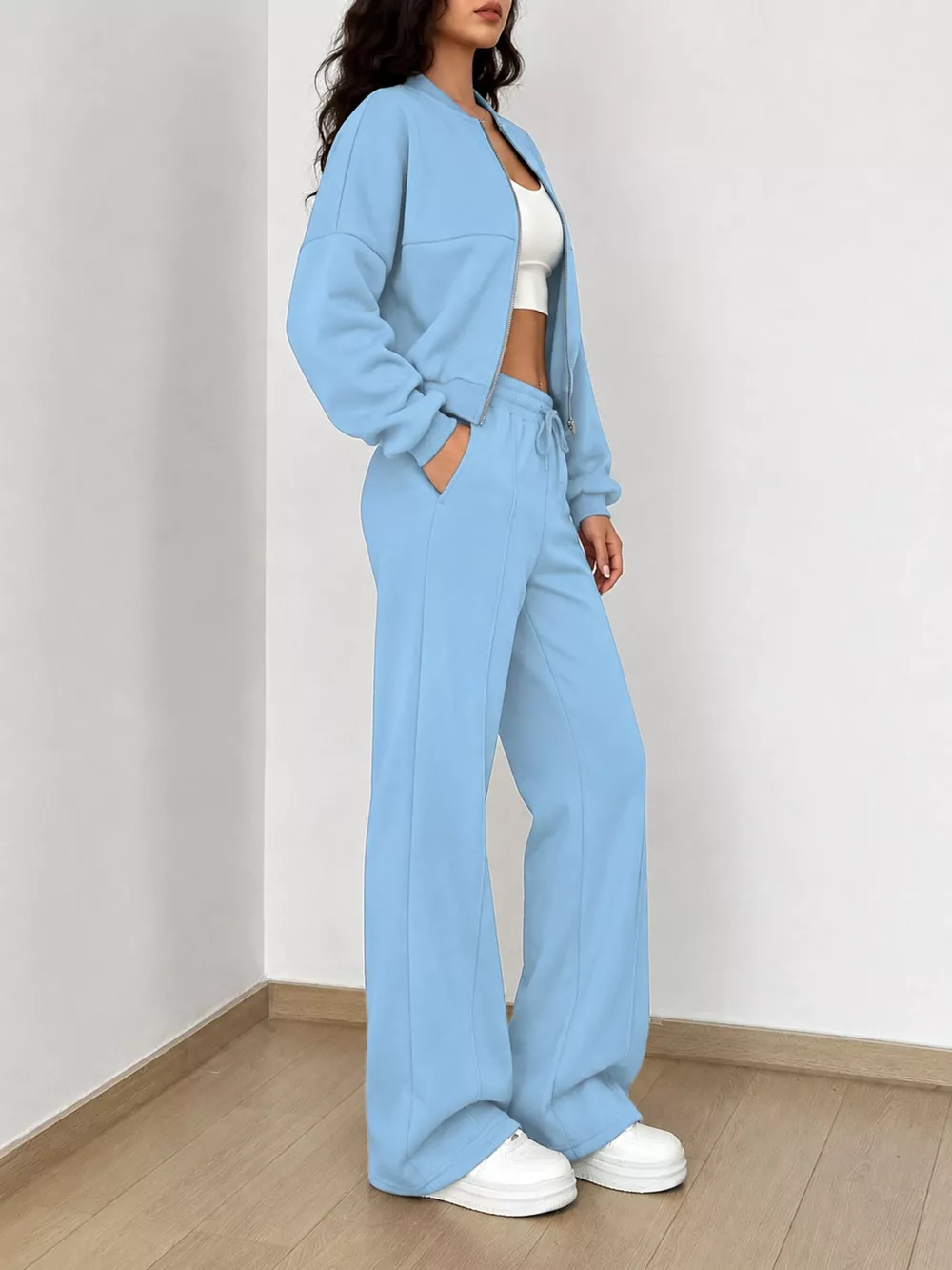 Casual Zip-Up Jacket and Wide-Leg Sweatpants Set, image 47