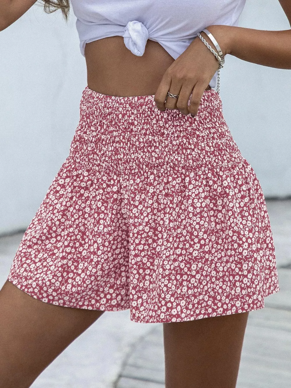 Floral Print Elastic Waist Shorts, image 11