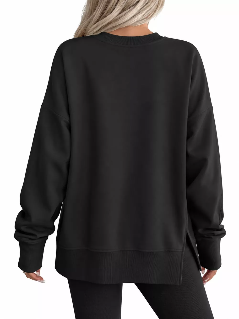 Oversized Crew Neck Sweatshirt with Side Slit, image 9